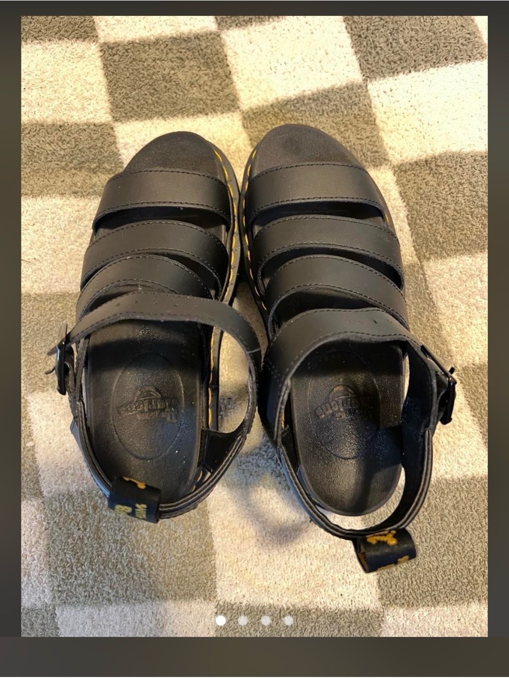Dr. Martens Black Strappy Fisherman Sandals with Yellow Heel Loop
